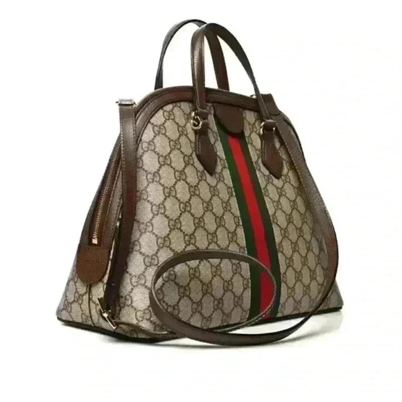 GUCCI GG Supreme Monogram Web Medium Ophidia Top Handle Dome Bag Brown - Picture 6 of 16